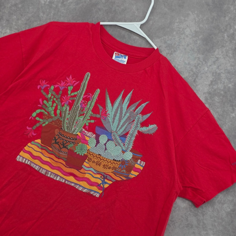 Vintage 1992 Hanes Beefy-T Potted Desert Cactus T-Shirt Red XL Single Stitch USA